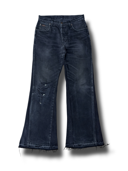Black Pierced Flared Denim