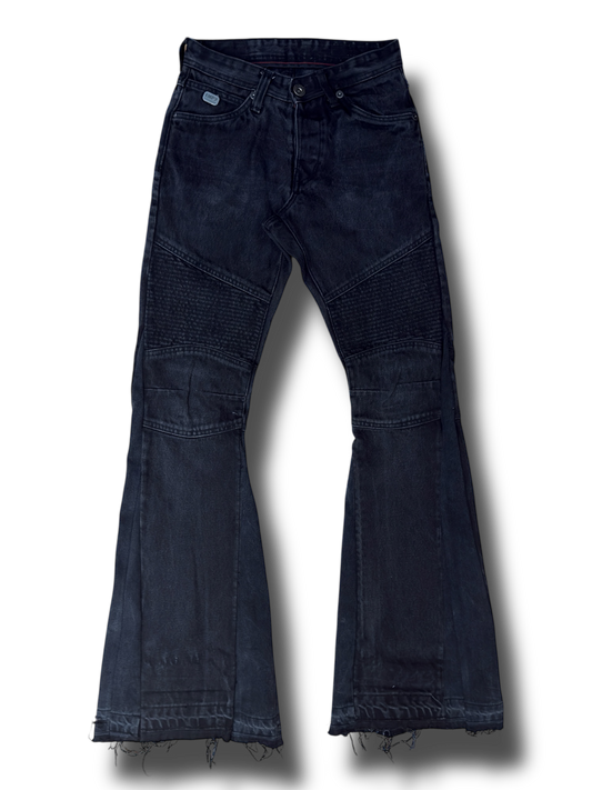 Black Biker Flared Denim