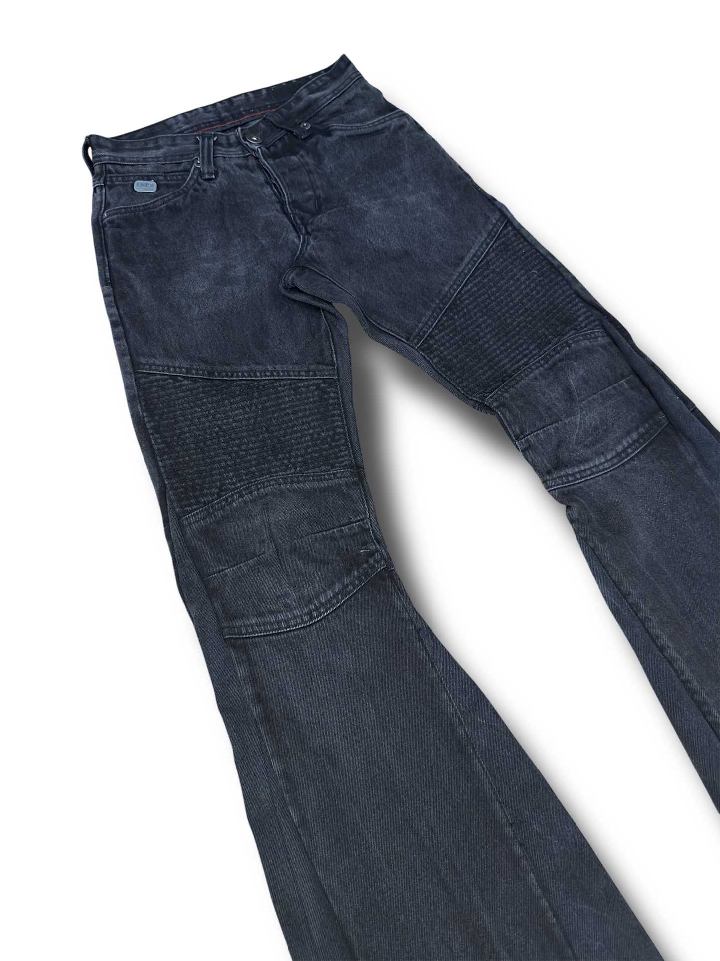 Black Biker Flared Denim