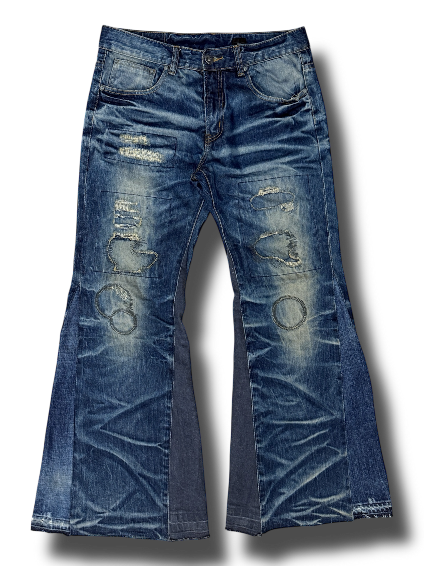 Blue Honeycomb Flared Denim