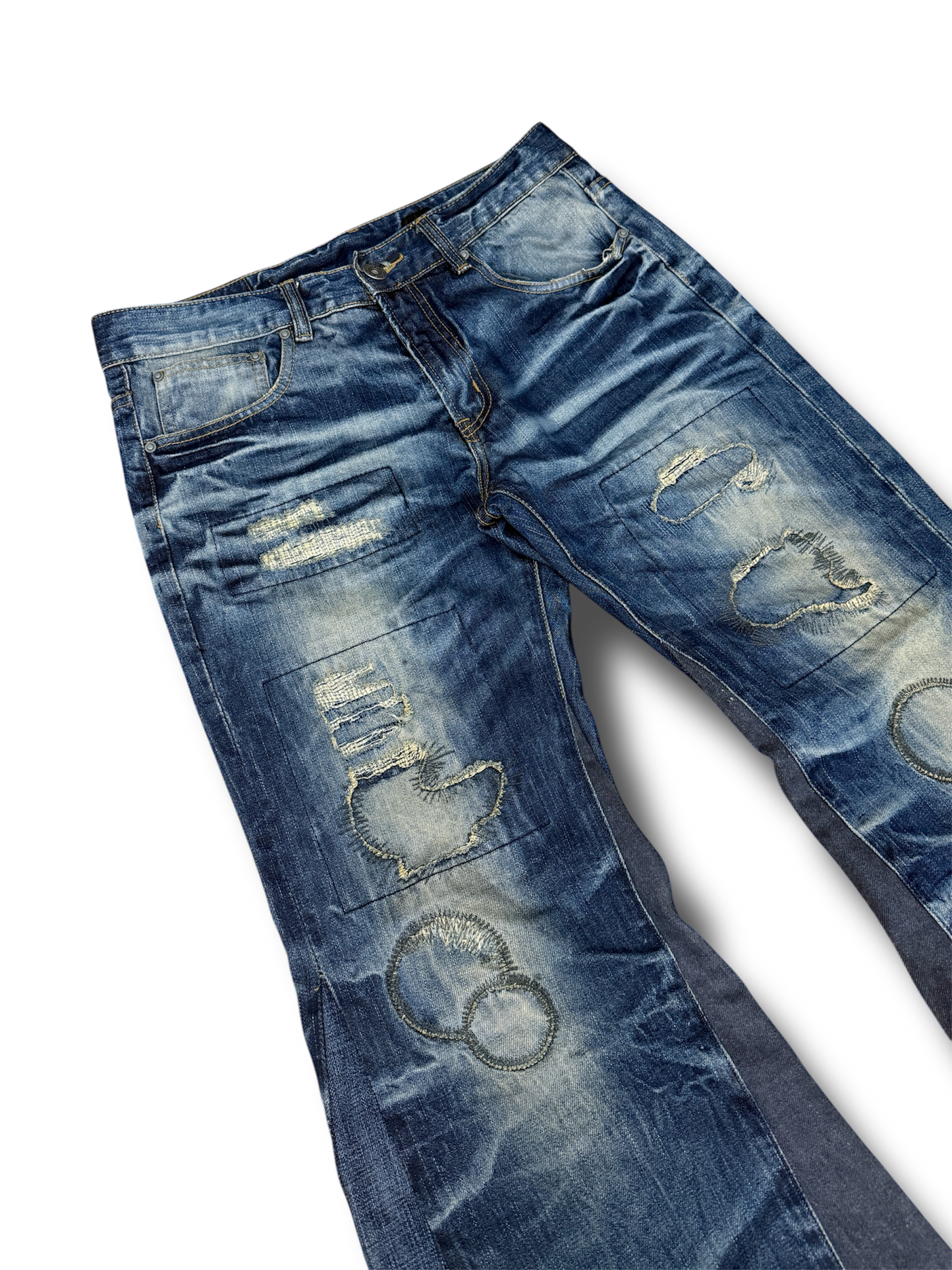 Blue Honeycomb Flared Denim