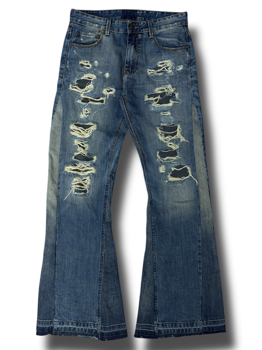 Baby Blue Washed Flared Denim